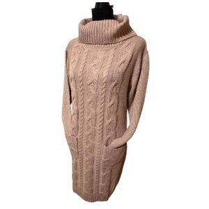 Robert Louis Blush Cable Knit Turtleneck Sweater Dress